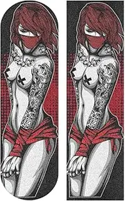 Hupery Skateboard Grip Tape Longboard Griptape Sexy Tattoo Women Waterproof Grip Tape Sheet Sticker Deck Sandpaper Griptape 33.1x 9.1 inch