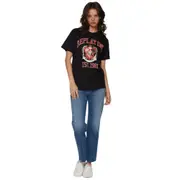 Replay Womens Graphic Tee Jersey T-Shirt w/ College Print Black