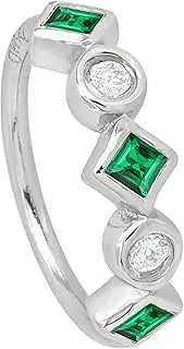 [Jewelry Avalanche] 20G 14K White Gold Nose Ring Bezel Set Princess Cut Emerald & Round Diamond Nose Hoop, Twist-open 5/16"(8mm) Nose Ring, Unisex