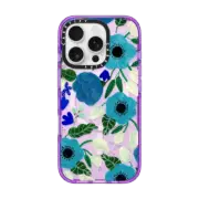 iPhone 16 Pro Impact Case MagSafe Compatible Blue Florals