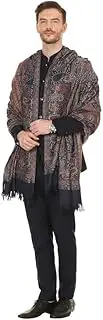 [Kwatchi] Mens fine Soft Ethnic wool blended Stole, Jamawar design, Faux Pashmina (Navy Blue)