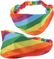 [TENDYCOCO] 2pcs Rainbow Sports Headband Turban Rainbow Head Warp Pride Headbands Rainbow Wide Headband Rainbow Scrunchie Pride Month Headband Pride Bandanas Rainbow Bandana Fabric