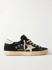 [Golden Goose] Golden Goose - Superstar Distressed Leather-trimmed Suede Sneakers - Black - IT37 IT 37 Black