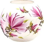 Handpainted Glass Vase | Painted Pink Flowers Art Glass Round Vase | Interior Design Home Room Decor Decoration | Table vase 6 inch