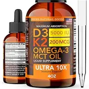 Liquid Vitamin D3 5000IU + K2 - Large 4oz 4 in 1 Complex Blend - Get Energy Without The Crash - Fast Absorption Formula Support Strong Immunity, Teeth, Bones, Heart Health - USA Made