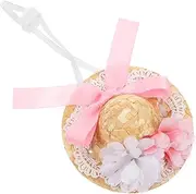 Veemoon Doll Dress Up Cap Summer Woven Hat with Bow and Faux Flower Decor for Doll Costumes and Accessories Inner Diameter for Parties and Photography