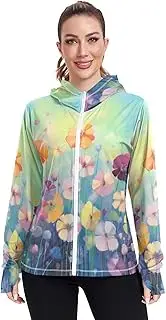 [RPLIFE] Abstract Colorful Flowers Clouds Womens Sunscreen Shirts, Upf 50+ Zip up Long Sleeve Fishing Shirt