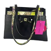 Betsey Johnson Black Double Handle Floral Satchel XO Jaime W/Removable Pouch NWT