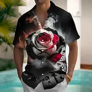 Men's Smoky Floral Print Halloween Costumes Shirt Summer Shirt Button Up Shirt Short Sleeve Vintage Retro Outdoor Vacation Dailywear Summer Spring Turndown 3D