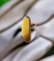 Hand Crafted Two Tone Baltic Amber Ring In Sterling Silver -Size 7
