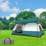 6-10 Person Camping Tent, Double Layer Tents with 2 Rooms and Porch, Multifunctional Partition, Removable Rain Cover, Double Side Windows, Family Dome Tent for Camping, Hiking(420x305x200cm)