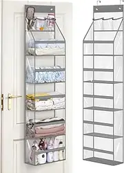 MISSLO Full Clear Over Door Storage with 5 Large Pockets Hanging Storage Organiser Back of Door 3 Top Plastic Pouches Organizer for Pantry, Bathroom, Bedroom, Wardrobe to Store Clothes, Diapers