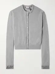 [SAINT LAURENT] SAINT LAURENT - Silk Satin-trimmed Wool Cardigan - Light gray - L L Gray