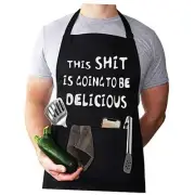 Funny Apron for Men, Chef Bib Apron with 2 Pockets, Adjustable Neck Strap and