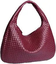 [RomanticDesign] Women Woven Vegan Leather Handbag Retro Top-handle Shoulder Bag Handmade Tote Bag Dumpling Purse Hobo Bag