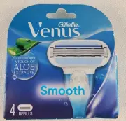 Gillette Venus Smooth Women's Razor 4 Refill Cartridges Glide Strip w/ Aloe