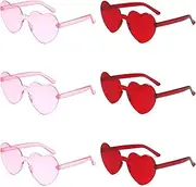 6Pcs Heart Shaped Party Glasses,Heart Glasses,Retro Frameless Glasses Party Supplies for Adults and Kids, Pink and Red