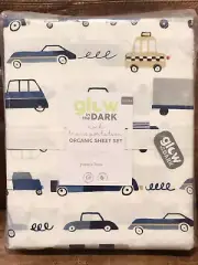 NEW Pottery Barn Kids Noah Transportation Glow-in-the-Dark Queen Sheet Set, Cars