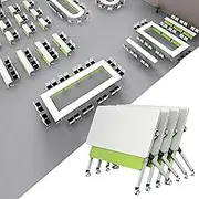 4PCS Foldable Conference Table, Flip Top Mobile Training Table with Silent Wheels,Modern White Meeting Tables