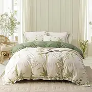 [OAITE] Duvet Cover Queen Size - 100% Cotton Comforter Quilt Cover Floral Bedding Sets 3-PC, Breathable Duvet Cover with Zipper Closure & Corner Ties