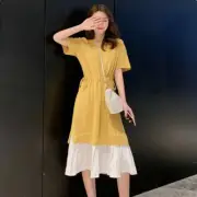 Elastic Waist Feke Two-Piece Patchwork Hem Ruffles Dress