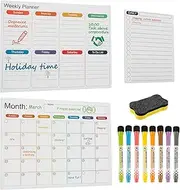 3 Pack Dry Erase Magnetic Calendar for Refrigerator, Reusable Magnet Fridge Whiteboard with 8 Markers and 1 Eraser, Monthly Weekly and Daily Planner Magnet Whiteboard for Fridge Planning Recording