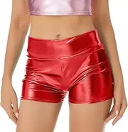 [TiaoBug] Women Sexy Shiny Stretchy Metallic Liquid Wet Look High Waist Dance Booty Shorts Hot Pants Bottoms