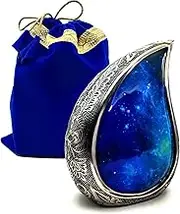 Teardrop Hand Engraved Urns for Human Ashes, Funeral Cremation Galaxy Urn Teardrop Memorial Keepsake for Adults, 6 inches with Velvet Bag