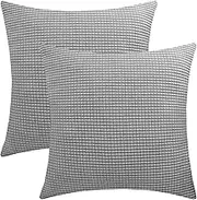Pack of 2 Soft Decorative Square Throw Pillow Case Cushion Covers Elastic Rectangle Pillowcases for Livingroom Sofa Bedroom with Invisible Zipper(Light Gray,55x55cm(Set of 2))