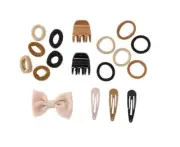 Wonder Nation Girls Hair Kit Set with Pouch - Ties, Barettes, Claws, & Clips