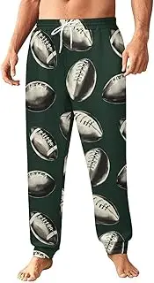 [Generic] Men's Sweatpants, Footballs on Dark Green-31, Polyester Joggers, Sweatpants Jogging Pants for Workout Running
