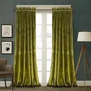 [Roslynwood] Velvet Curtains 2 Panels Set, Block Light Thermal Insulated Velour Rod Pocket Drapes for Bedroom and Living Room (52 x 96 inch, OliveGreen)