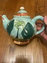 Penzo Zimbabwe Africa Johannes Signed 1997 Hand Painted Safari Pottery Teapot