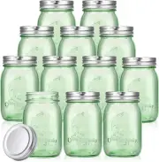 Pinkunn 12 Pcs Mason Jars with Lids 16 Oz Regular Mouth Pint Canning Jars Vintag