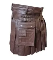 Men REAL Brown Leather Gladiator Pleated Utility LARP Halloween Costumes Kilt