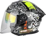 Motorcycle Retro Half Helmet Vintage Retro Half Motorbike Helmet Scooter Moped Cruiser Motorbike Helmet, DOT Approved, with Visor for Adult Men Women B,M(56-57cm)