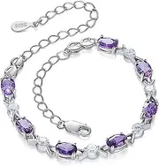 [HEYONA] Women Jewelry 925 Silver Sterling Bracelet Fashion Cuff Bangle Chain Bracelets,Lobster Clasp Bracelet Adjustable Bracelet for Women,Purple Crystal Bracelet, Mom,Silver (Color : Silver)