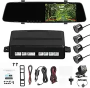 1080P DVR Dash Camera with 4 Parking Sensor Reverse s Front & Rear Dual Camera Driving Recorder with 4.3 Inch Screen Support Night-Vision/Motion Detection/Collision ing/Loop Recording/Reverse Black