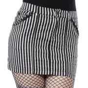 Sourpuss Black And White Striped Studded Mini Skirt Rockabilly Punk PinUp Derby