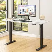 [ADVWIN] Electric Standing Desk 72-115cm Height Adjustable Sit Stand with Smart Memory Preset Lifting Base Sturdy Motor Computer Workstation for Home, Office, Gaming, Study (White Top Black Legs)