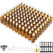Leakproof Amber Glass Eye Dropper Bottles 30ml - 99 Pack with Funnels Included