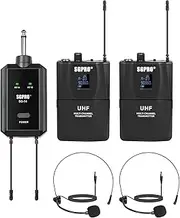 SGPRO Dual Wireless Head-Worn Microphone Set - Compact Transmitter & Receiver with Mute & Battery Indicator for Presentations, Performances, Fitness Instructors, and Public Speaking