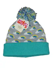 Tucker + Tate Kids Gray Teal Rainbow Pattern Pom Pom Snow Hat Beanie OSFM NWT
