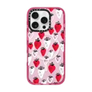iPhone 16 Pro Impact Case MagSafe Compatible Strawberry love transparent