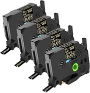 NineLeaf 4 Pack Compatible for Brother TZe-334 TZe334 TZ-334 TZ334 Label Tape 12mm 1/2'' 0.47'' Gold on Black Standard Laminated Labeling Work with PT-D210 PTD400AD PTH110 PT-D600 Label Maker
