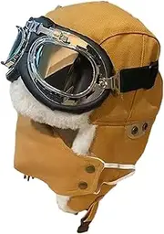 [HELVES] Pilot Hat,Winter Trapper Hat Pilot Goggles Costume Accessories - Winter Hat Multifunctional Pilot Hat and Goggles for Sports Travel