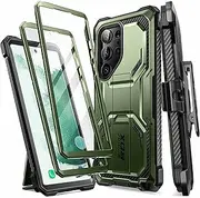 [i-Blason] Armorbox Designed for Samsung Galaxy S23 Ultra Case with Kickstand & Belt Clip Holster, [Extra Front Frame] Full-Body Rugged Bumper Case with Built-in Screen Protector (Guldan)