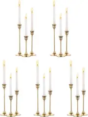 Nuptio Candlestick Candle Holders 15 Pcs Stick 5 sets (15 pcs), Gold