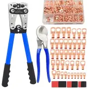 Cable Lug Crimping Tool with 200Pcs Copper Wire Lugs and 220Pcs Heat Shrink T...