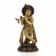 Brass Flute Playing Krishna Statue Hindu God Religious Idol Size 8 x 4 Inches
